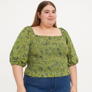 I.n.c. Floral Puff-Sleeve Crop Top XXL NWOT